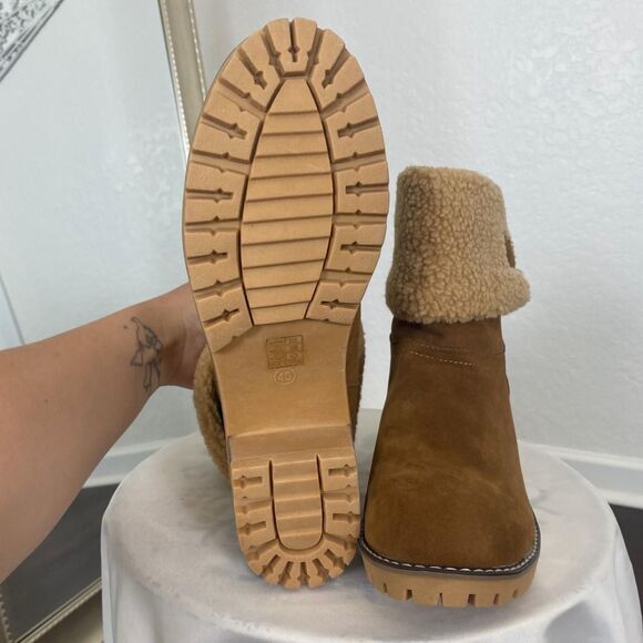 Chunky Teddy Furry Shearling Tan Brown Fold Over Ankle Boots EU 43 / US 12.5 - Picture 6 of 8